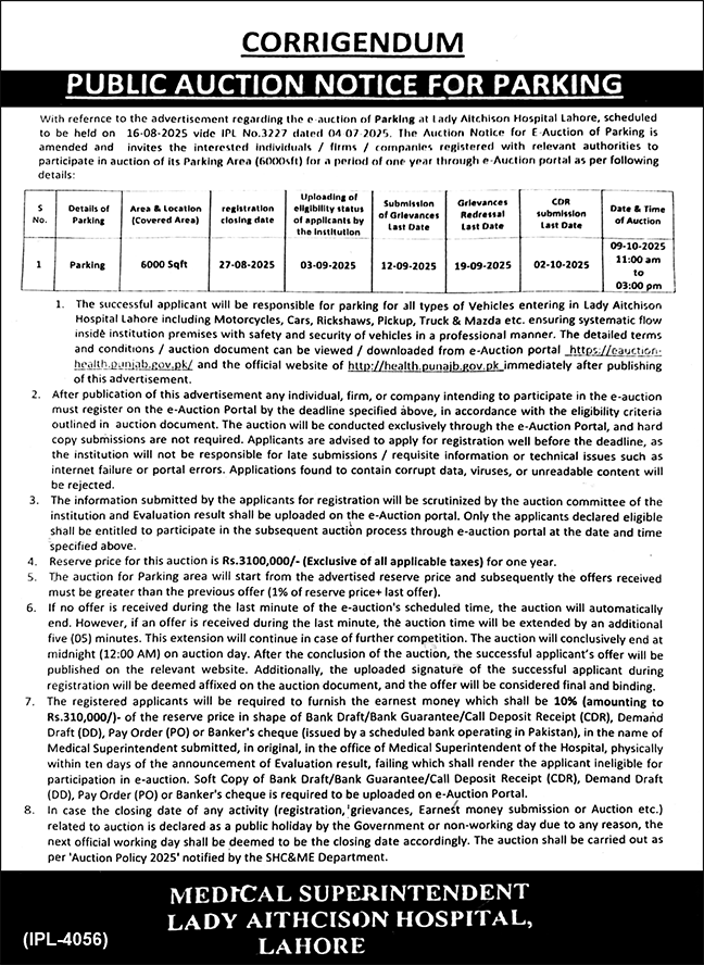 Lady Aithcison Hospital Lahore Tender Notice-1